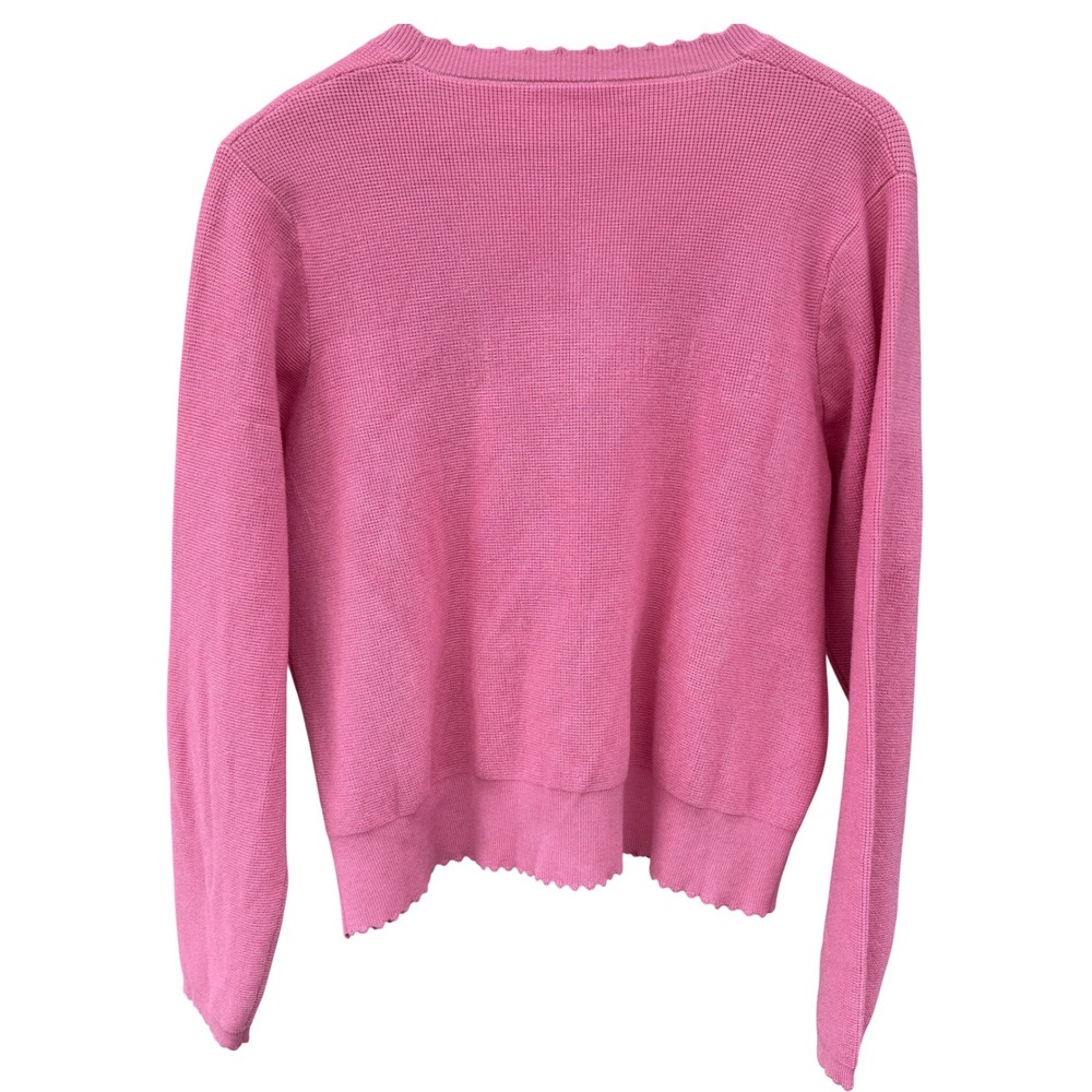 Adrianna Papell Women M/L Cardigan Pink Crop Scalloped Button Preppy Chic Knit - Picture 5 of 11